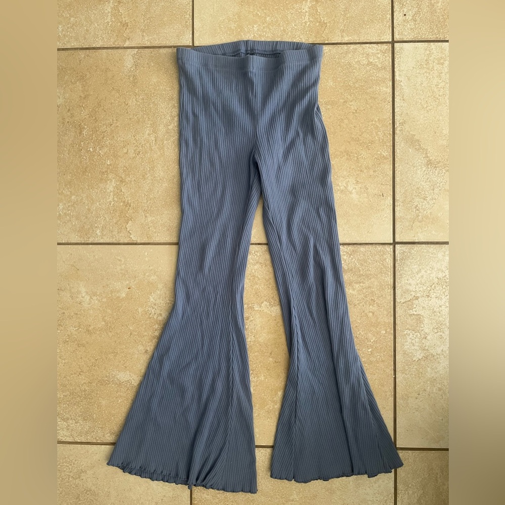 Blue Flared Ribbed Pants